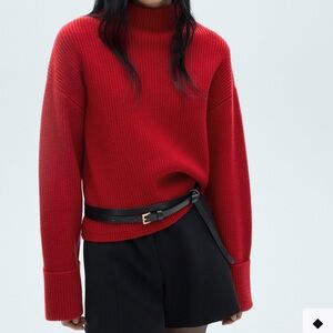 Mango Red Ribbed Turtleneck Sweater